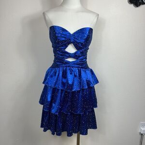 ABCDRESS Dress Womens 6 Blue Rhinestone Strapless Sweetheart Ruffle Party Prom